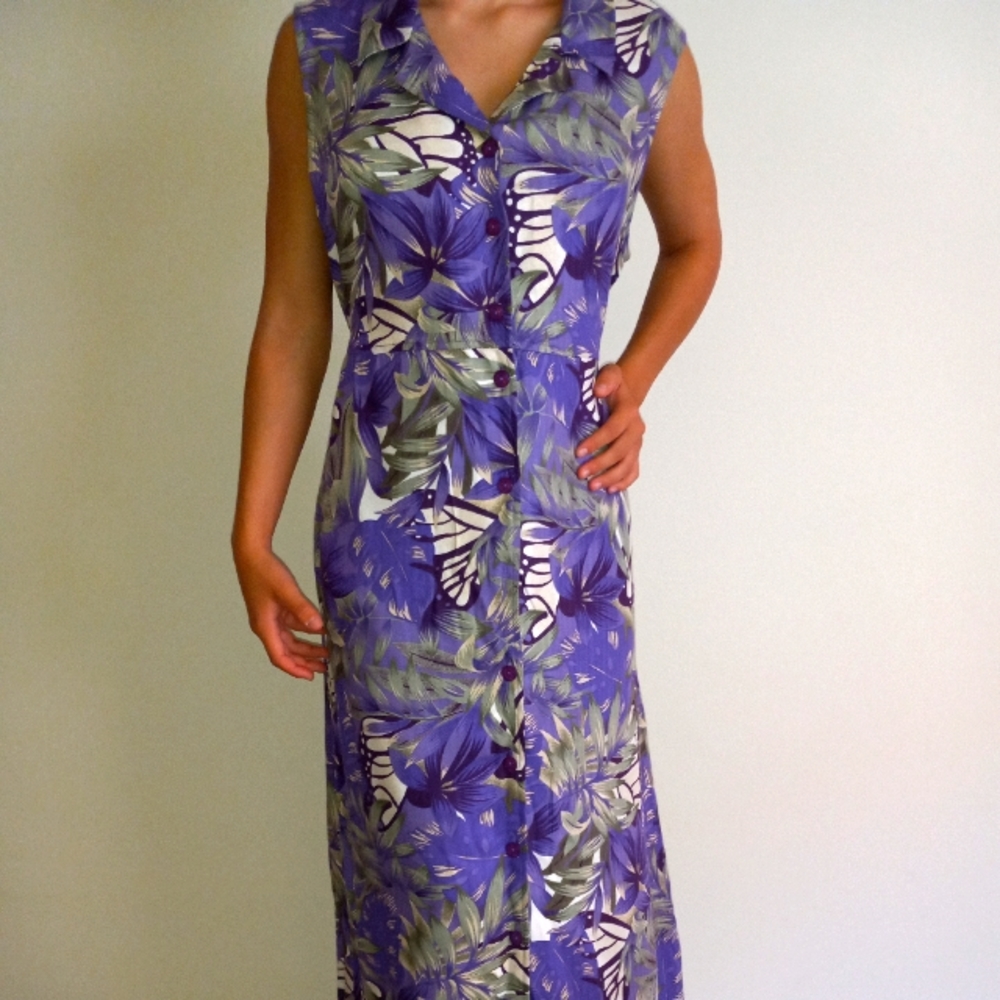 Floral Sun Dress, Tie Back, Purple, Size L